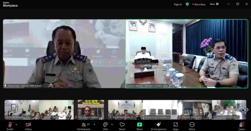 Pengarahan secara daring oleh Menteri ATR/BPN, Nusron Wahid.