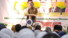 Bupati Ciamis, Herdiat Sunarya berikan sambutan di Seminar Nasional di Aula Stikes Muhammadiyah Ciamis, Senin (28/4).